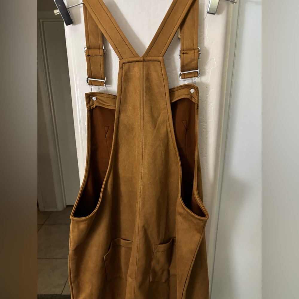 EUC Brown faux suede, midi overalls, Size XL - Picture 2 of 5